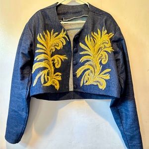 Handmade denim jacket with gold embroidery